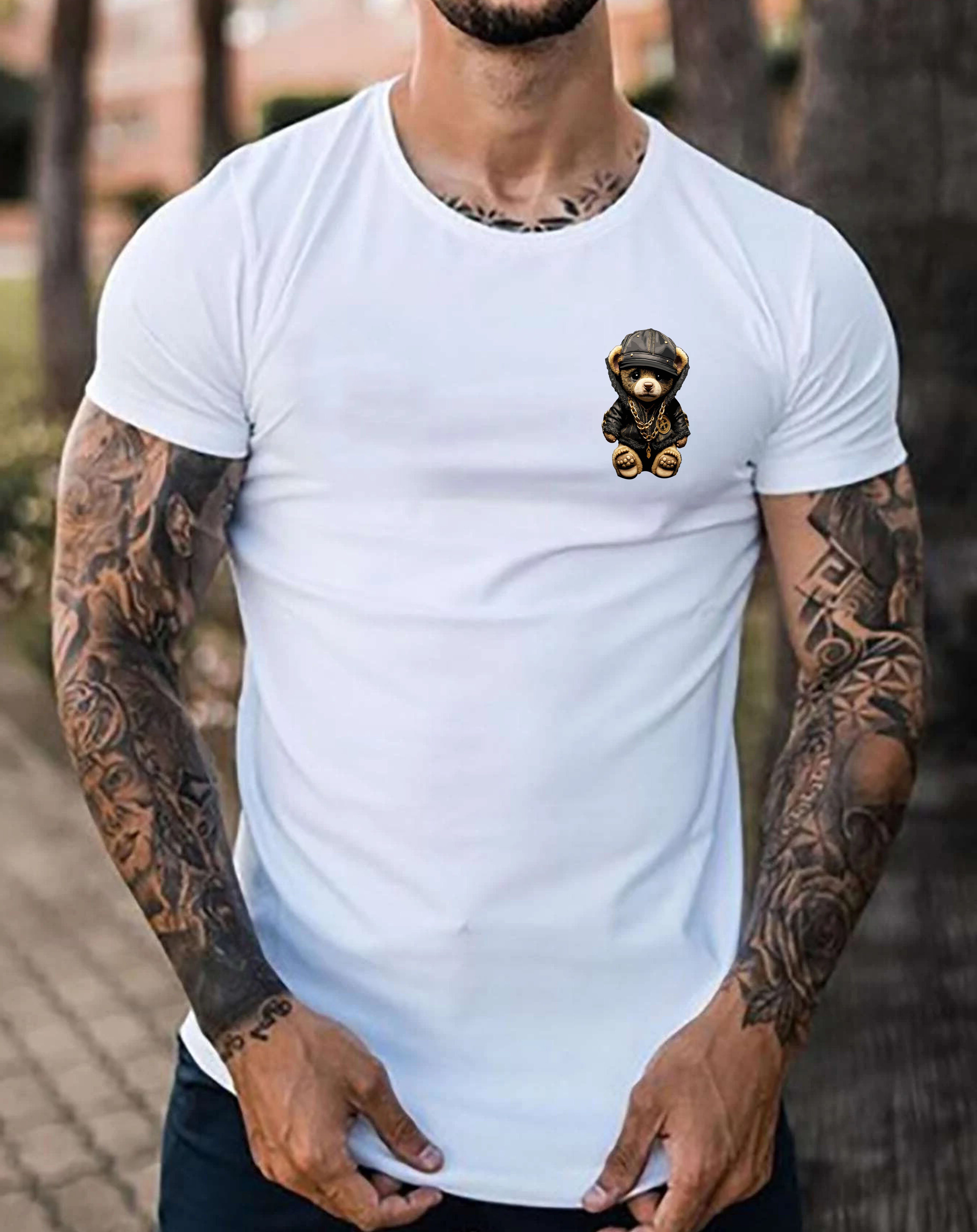 RMK TShirt Herren Shirt Sommer Teddybär Bär Bear aus Baumwolle, in Unifarben, weiß, schwarz